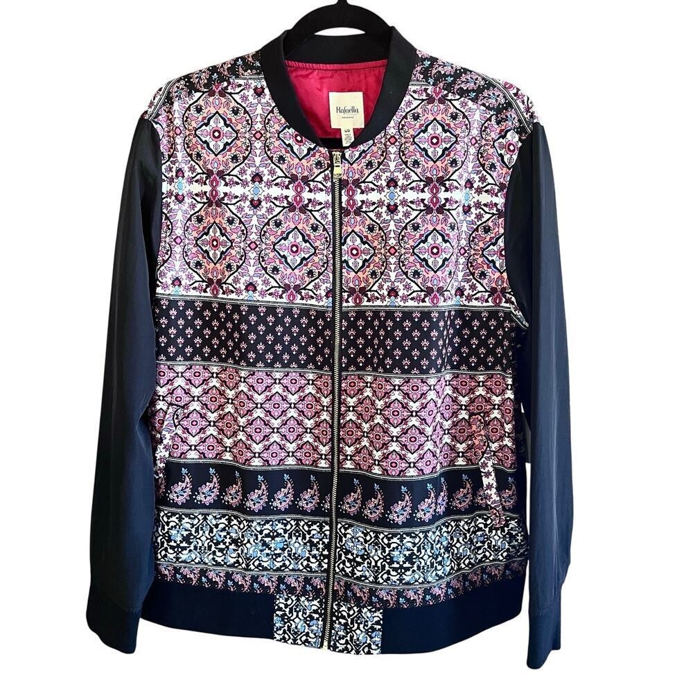 NWT: Rafaella Weekend Black Paisley Mixed Print Lightweight Jacket Size L (J279)